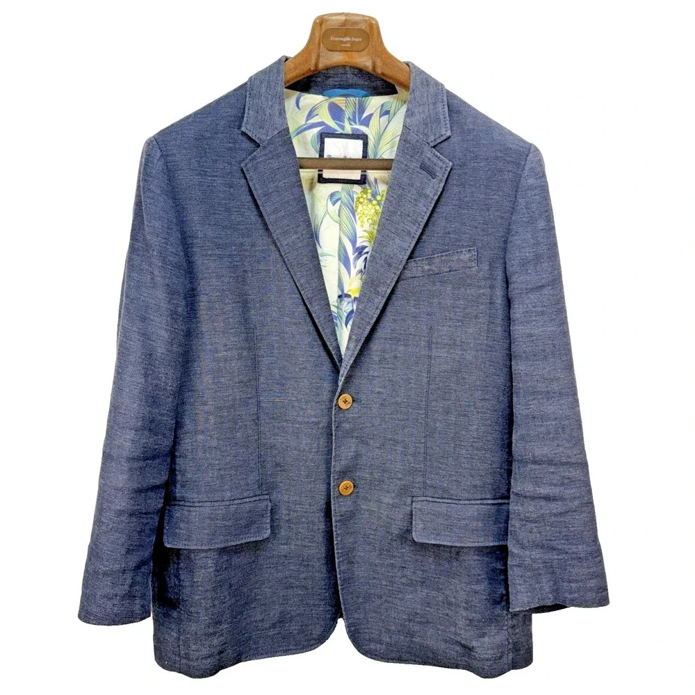 Tommy Bahama Island Zone Unstructured Linen Blend Herringbone Blazer Mens Size L